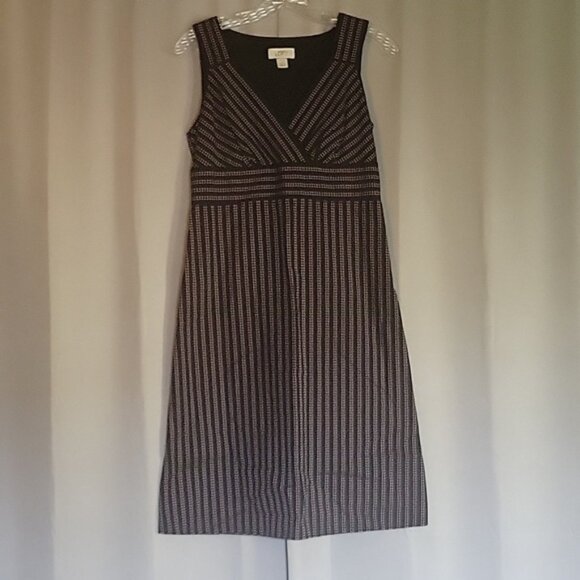 LOFT Striped Black and White Midi Dress - Picture 1 of 3